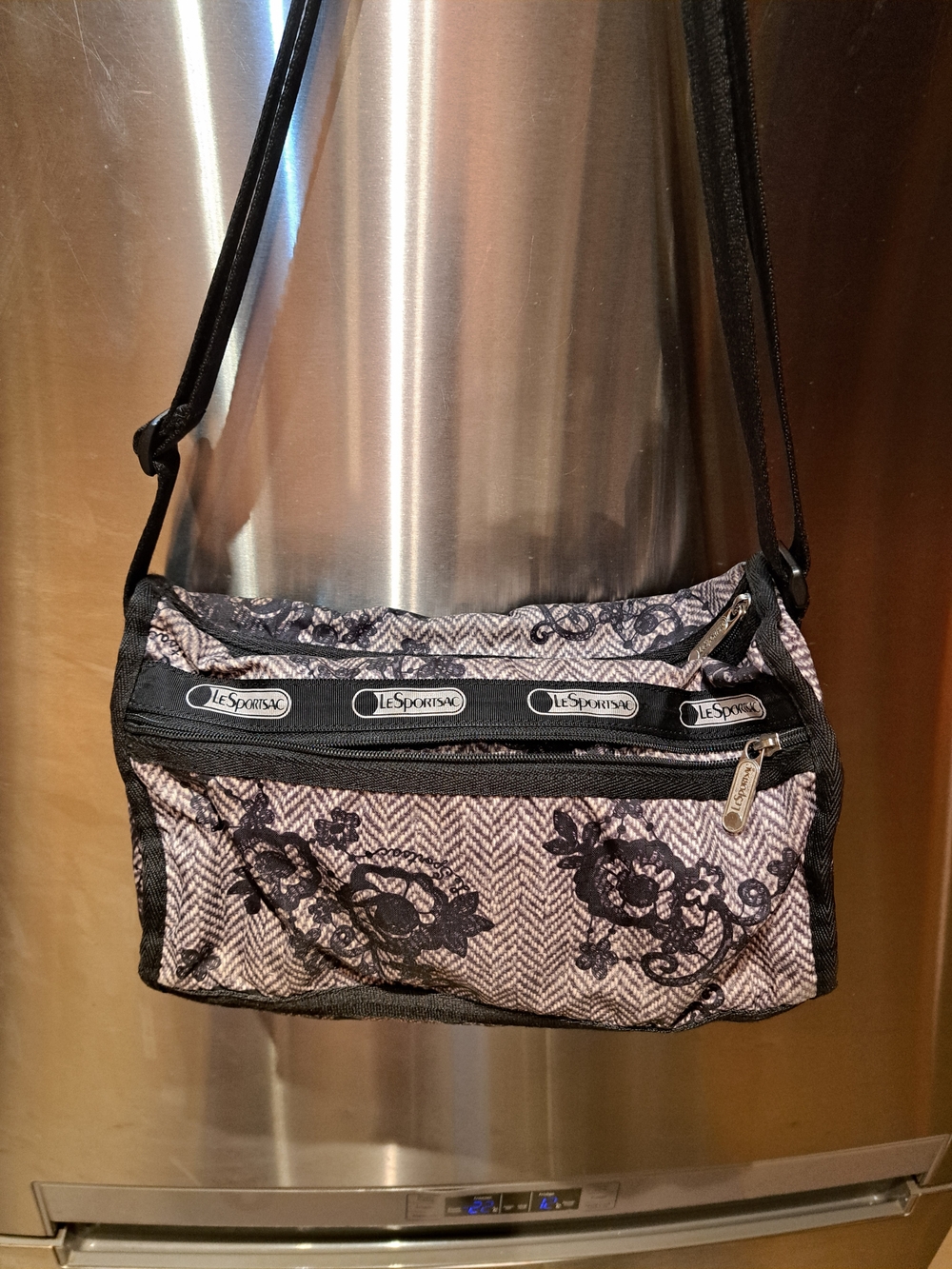LeSportsac Floral Pattern Crossbody Bag in Light Gray and Black